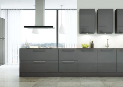 Lacquered Painted Gloss Grey Kitchen.