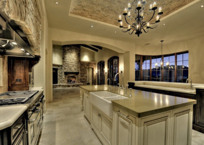 Continental Stone Decor With Kitchen In Brush Painted Cream Patina & Charcoal.