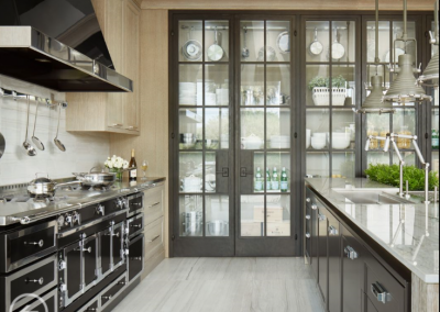 Handbuilt La Cornue Oven In Black & Steel & Feature Glazed Cabinetry.