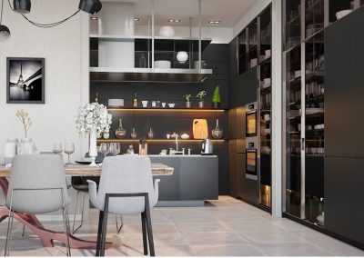 Modern Matt Black, Grey & Glazed Storage Kitchen Project.