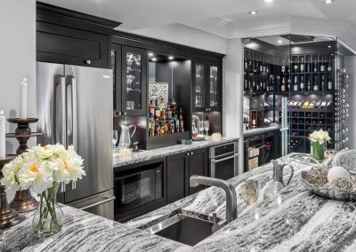Basalt Grey & Black Cabinetry Bar Design With Natural Stone Worktop.