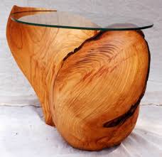 Sculptural Timber Coffee Table With Glass.
