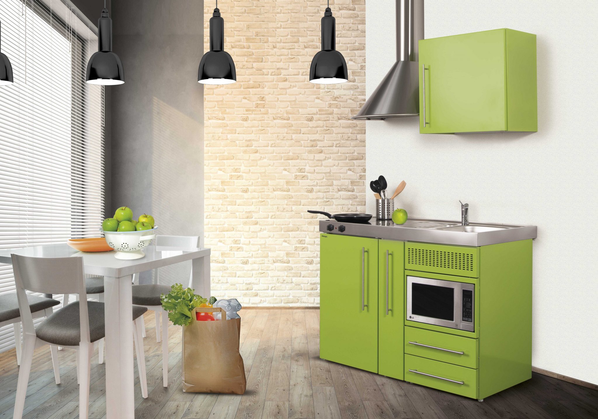 Micro Apartment 1200 Mm Steel Micro Kitchen In Lime. 