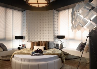 Circular Bedroom Design With Light Fabric & Finishes.