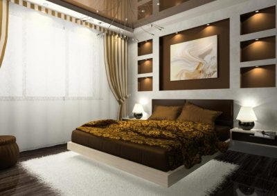 Decor Bedroom With Brown & Selective Lighting Features.