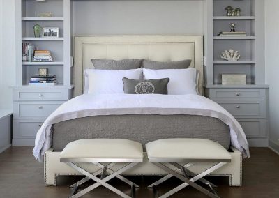 Taupe Painted Panelled Bedroom With Soft Matching Fabrics.