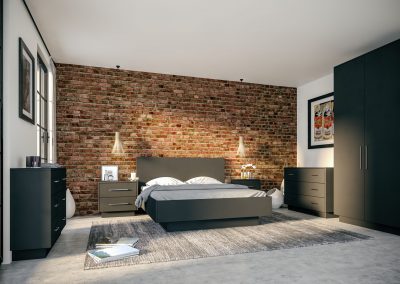 Graphite Matt Bedroom Suite & Sand Stone Wall Finish.