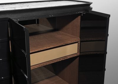 Bar Formed Cabinet Design In Italian Black Open Image.