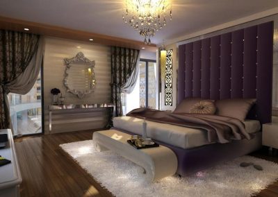 Luxury Bedroom Design With Violet Finishes.