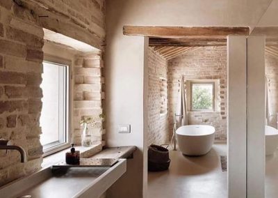 Bathroom With Washed Brick Side View.