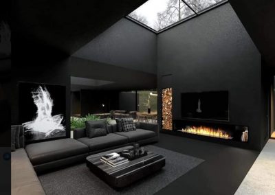 Grey Black Living Space & Glass Sky View.
