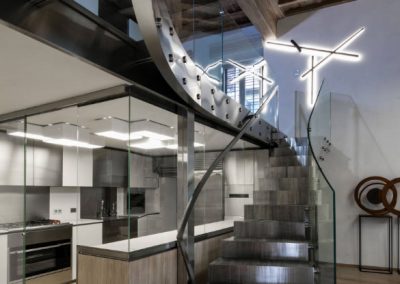 Brushed Steel & Glass Staircase.