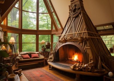 Native American Inspired Living Space & Fireplace.