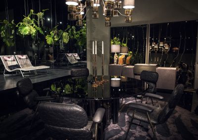 Feature Black Glass Dining Table & Leather Chairs.