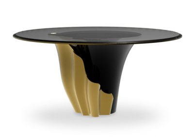 Dinning Table in Fawn & Black Glass.