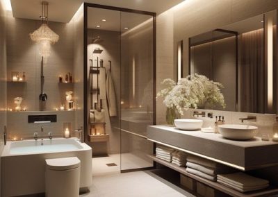 Feature Bathroom In Soft Toned Colours.
