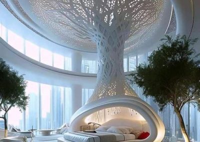 Swirling Sculpted Tree Bedroom Space.