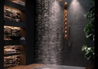 Unpolished Stone Featured Central Shower & Interior Project.